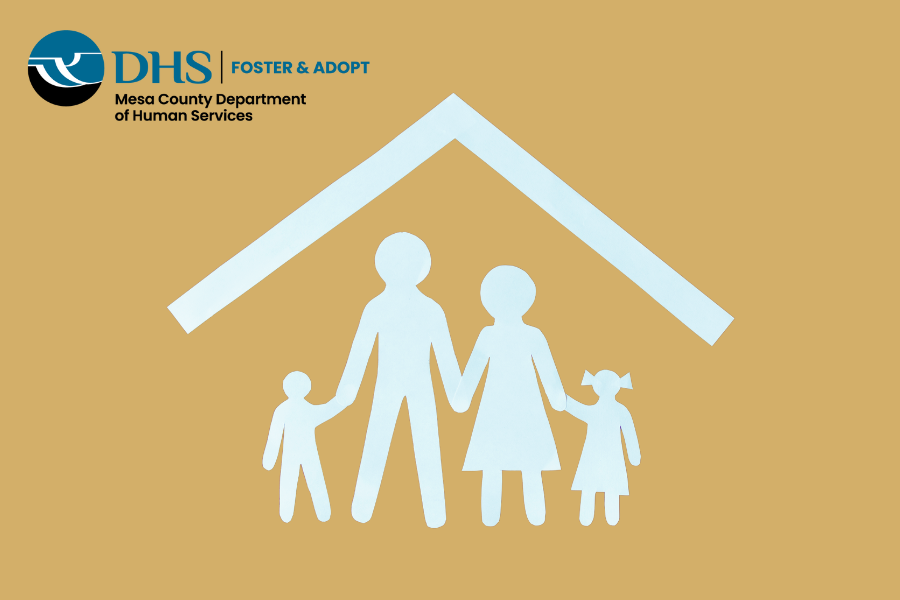 Stick figure family under a roof with yellow background and MCDHS logo