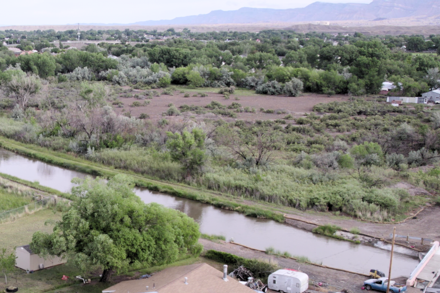 Drone photo of the land near 32 ½ Road and the Grand Valley Canal where the stormwater pond will be built. 